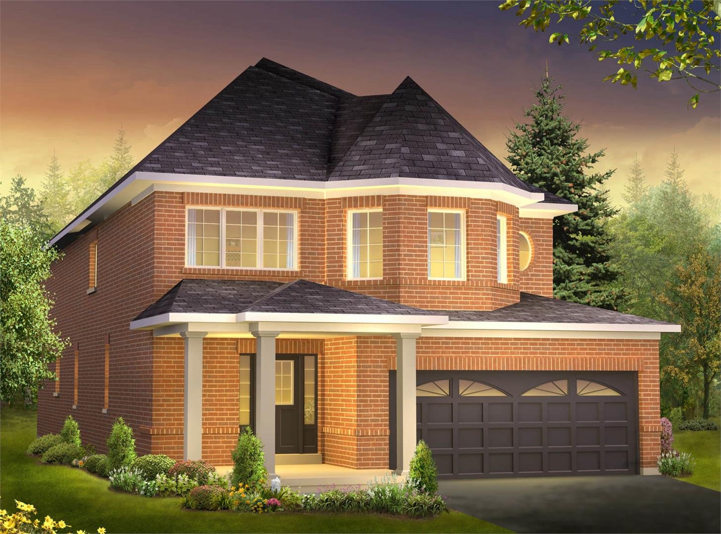 Brick detached home with covered porch at Jasper Village Milton