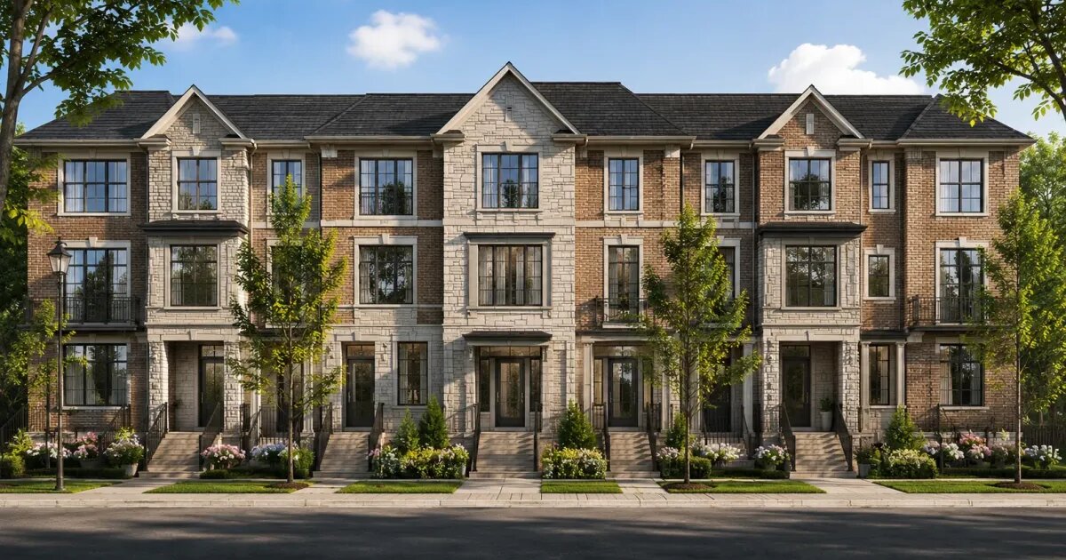 Freehold townhome row at UpTown Woodbridge by Fieldgate Homes