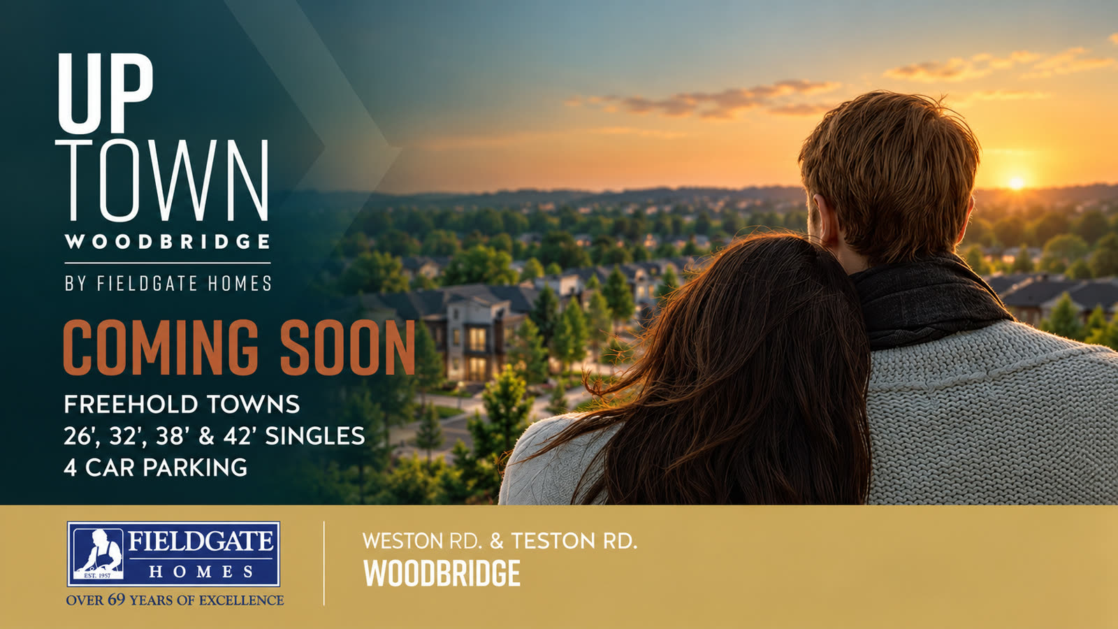 UpTown Woodbridge new homes at sunset in North Vaughan